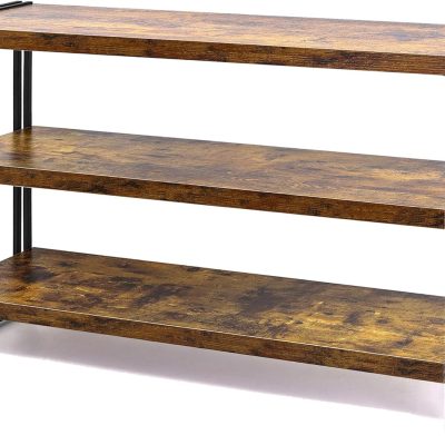 3-Tier Rustic Wood and Metal Industrial Bookcase - 40in, for Home Office, Bedroom, Kitchen, Bathroom