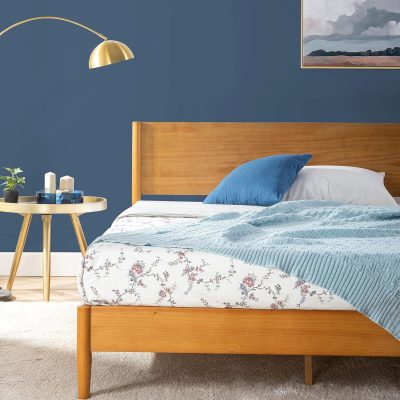 Mid Century Wood Platform Bed Frame, Solid Wood Foundation, Wood Slat Support, No Box Spring Needed, Easy Assembly, Queen