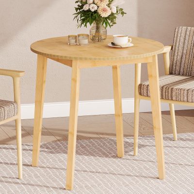 Bamboo Dining Table, Round Dining Table for 2, 27.5" Kitchen Table for Small Space, Writing Table, Easy to Assemble, for Dining Room, Living Room, Office, Kitchen, Apartment, Natural