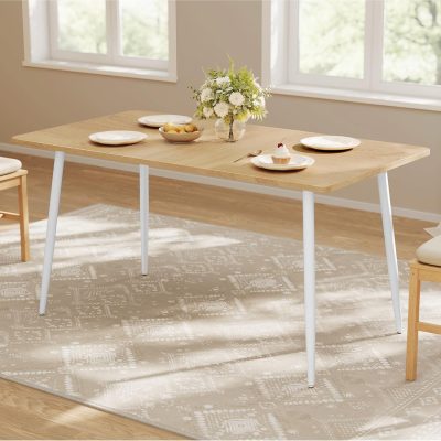 Dining Table, Dining Room Table for 4-6 People, Modern Farmhouse, for Kitchen, Quick Assembly, Heat-Resistant Surface, 29.5 x 55.1 x 29.5 Inches, Golden Oak and Cloud White
